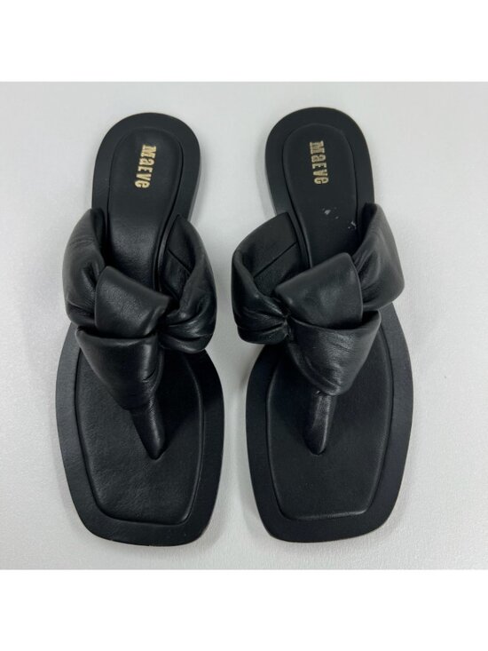 Maeve Anthropologie Puffy Knotted Sandal Womens 9 Leather Square Toe Thong Black - Picture 3 of 9